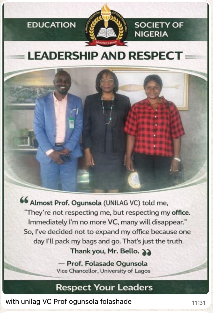 with unilag VC Prof ogunsola folashade