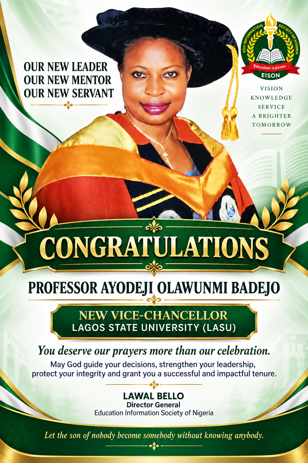 Congratulations to the New Vice-Chancellor of Lagos State University